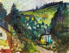 Landscape by Josef Dobrowsky, watercolour on paper; unframed, sold Jan 2015