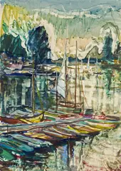 Franz Wlcek, Sailing boats, 1953, watercolour on paper