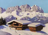 Winter in Kitzbühel by Karl Pancheri, oil on fiberboard, sold Jan 2015