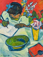 Russischer Künstler, Interior with young girl, 1956, oil on panel
