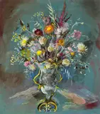 Elisabeth Laske, Strawflowers, gouache on paper