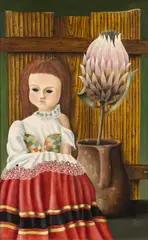Helmuth Fetz, Puppe mit Artischoce, 1972, oil on Tupplex