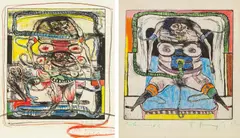 Franz Ringel, mixed lot: 2 works, 1972, hand-coloured etchings