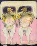 Franz Ringel, Untitled (two women), 1979, mixed technique on paper on fiberboard