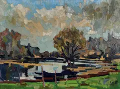 Gottfried Wurm-Laf, Landscape, 1986, oil on canvas