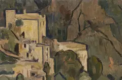 Leopold Hauer, Landscape with several houses, oil on canvas on board