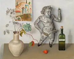 Rudolf Wacker, Stilleben mit Engel, 1933, oil on wood