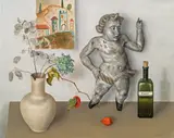 Rudolf Wacker, Stilleben mit Engel, 1933, oil on wood