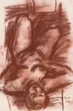 Rudolf Wacker, Lying female nude  - head forward, 1937, red chalk on paper