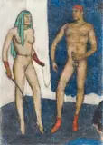 Alfons Walde, Erotic scene with Domina, ca. 1950, mixed media on paper