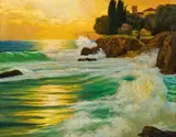 Eduard Kasparides, Breakers at Nervi, oil on cardboard