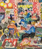 Oskar Laske, Kaffeehaus, gouache on paper, unframed
