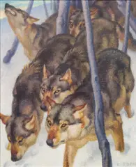 Norbertine Bresslern-Roth, Wolves in winter, ca. 1950, oil on canvas