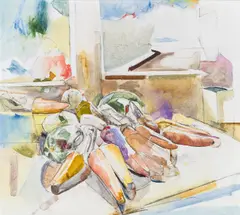 Anton Mahringer, Pumkins at the window, 1973, oil on canvas