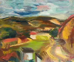 Landscape by Ferdinand Stransky, 1960-70, oil on cardboard on hardboard, sold Nov 2014