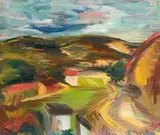 Ferdinand Stransky, Landscape, 1960-70, oil on cardboard on hardboard