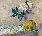Felix Esterl, Still life with skull and peonies, 1928, oil on canvas