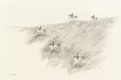 Paul Flora, Fünf Husaren, drawing ink, watercolor on paper