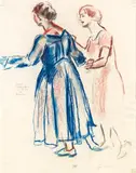 Anton Faistauer, Two women (Maria meets Jesus in the temple), 1925, pastel, pencil on paper