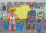 August Walla, Witzzeichnung, mixed media on paper