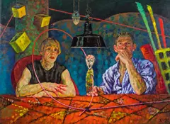 Xenia Hausner, Eine Künstlerehe, 1995, acrylic on hardboard