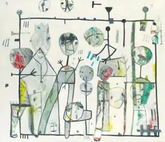 Anselm Gluck, Besuch daheim, 1992, acrylic on canvas