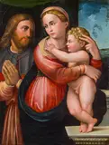 Madonna and child with Saint Roch by Innocenzo Francucci, called Innocenzo da Imola , workshop of, oil on panel, offered Nov 2014