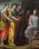 attributet to Girolamo Mirola, The three Maries at the Tomb, oil on panel
