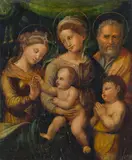 The mystic marriage of Saint Catherine by Innocenzo Francucci, called Innocenzo da Imola , workshop of, oil on panel, sold Nov 2014
