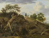 Franz Stöber, Landscape with a Horseman and Wanderers, oil on panel