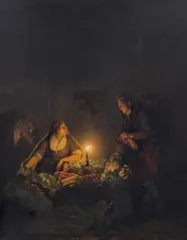 Petrus van Schendel, Fruit and vegetable retailer at the night market, 1843, oil on panel