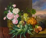 Franz Xaver Petter, Still life with roses, grapes, figs and pineapple