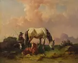 Edmund Mahlknecht, Mare with foal on the meadow, oil on canvas