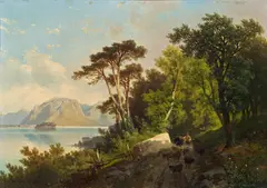 Carl Hasch, Lago Maggiore, View of the bay of Pallanza, oil on panel