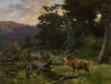 Franz Xaver von Pausinger, Wood glade with red deer