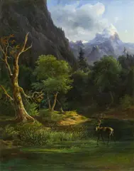 Wilhelm Steinfeld, Mountain Landscape near Dachstein with a Stag, 1848, oil on canvas