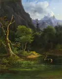 Wilhelm Steinfeld, Mountain Landscape near Dachstein with a Stag, 1848, oil on canvas