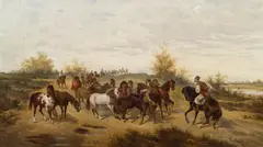 Ludwig Gedlek, Horses in the Hungarian Puszta, oil on canvas