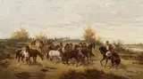 Ludwig Gedlek, Horses in the Hungarian Puszta, oil on canvas