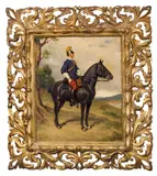 Gyula Éder, Dragoon on his horse, oil on panel