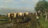 Otto von Thoren, Hungarian peasant with a yoke of oxen, oil on canvas