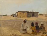 Alphons Leopold Mielich, Fellah Village, oil on cardboard
