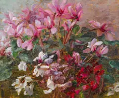 Olga Wisinger-Florian, Cyclamen, oil on cardboard