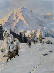 Chamois in a winter Mountainscape by Karl Ritter von Dombrowski, oil on canvas; without frame, sold Nov 2014