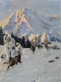 Karl Ritter von Dombrowski, Chamois in a winter Mountainscape, oil on canvas; without frame