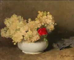 Fritz Rojka, Still life with flowers, oil on panel