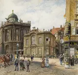 Ladislaus Eugen Petrovits, Vienna, Old Burgtheater at the Michaelerplatz, watercolour on paper