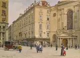 Stefan Simony, Vienna, Michaelerplatz, 1914, gouache on paper