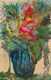Ernst Fuchs, Feather bouquet in blue vase, 1986, pastel and tempera on paper