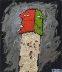 Gerhard Gepp, Rückblick, 1996, collage, mixed media on canvas